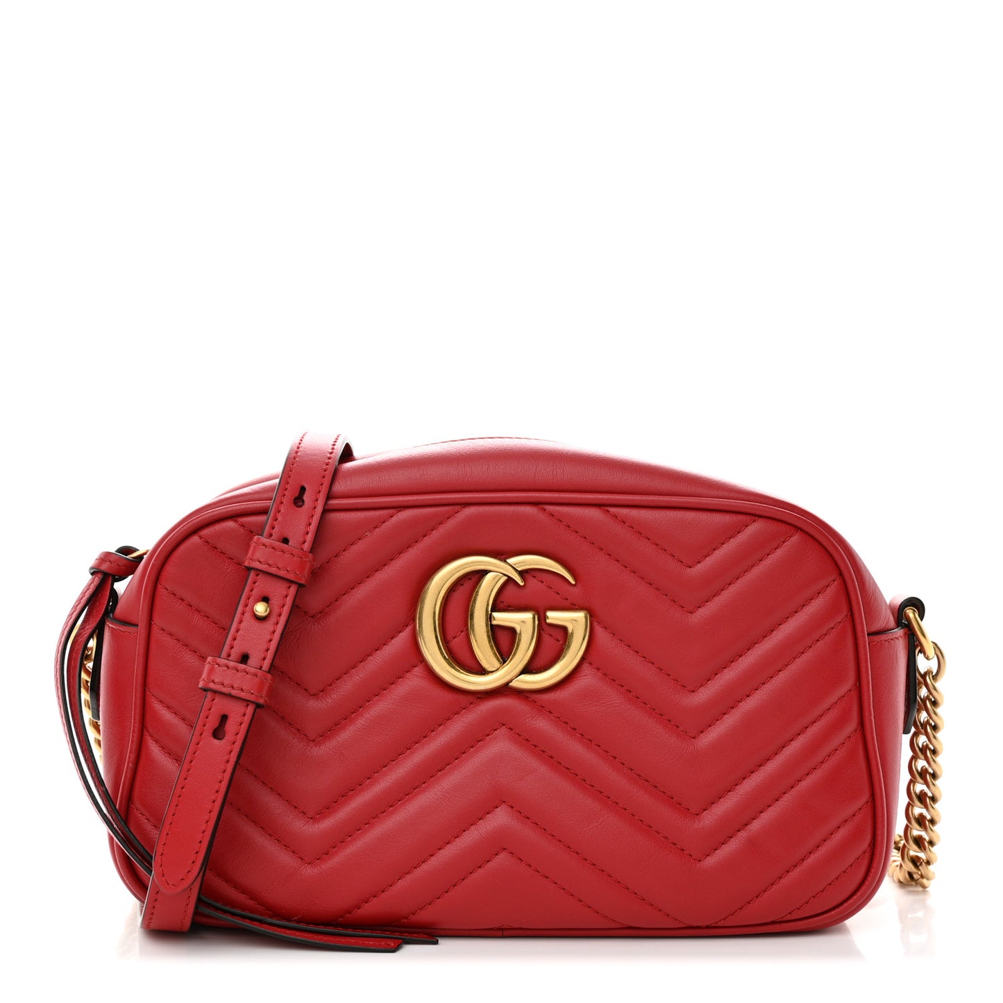 Calfskin Matelasse Small GG Marmont Chain Shoulder Bag Hibiscus Red