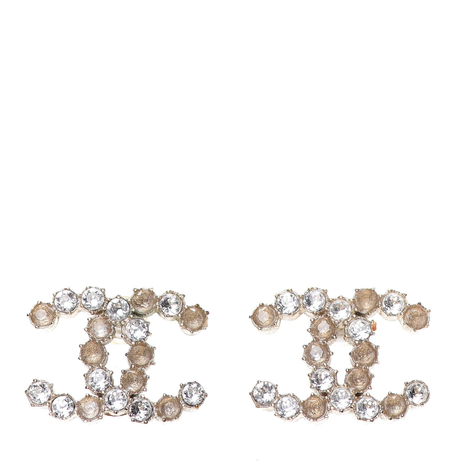 Chanel Crystal Poured Glass CC Earrings Gold Brown 1 of 4