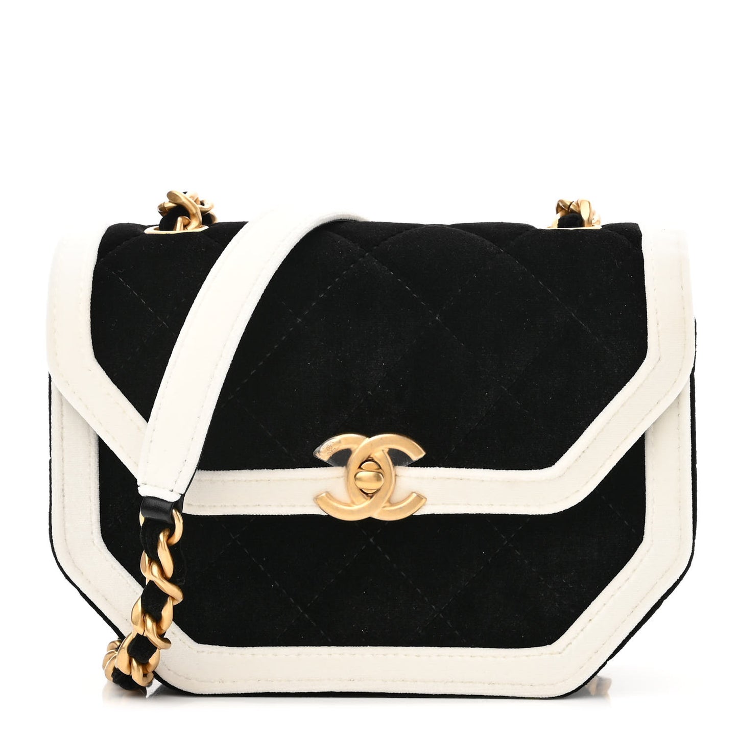 Velvet Quilted Mini Place Vendome Flap Black White