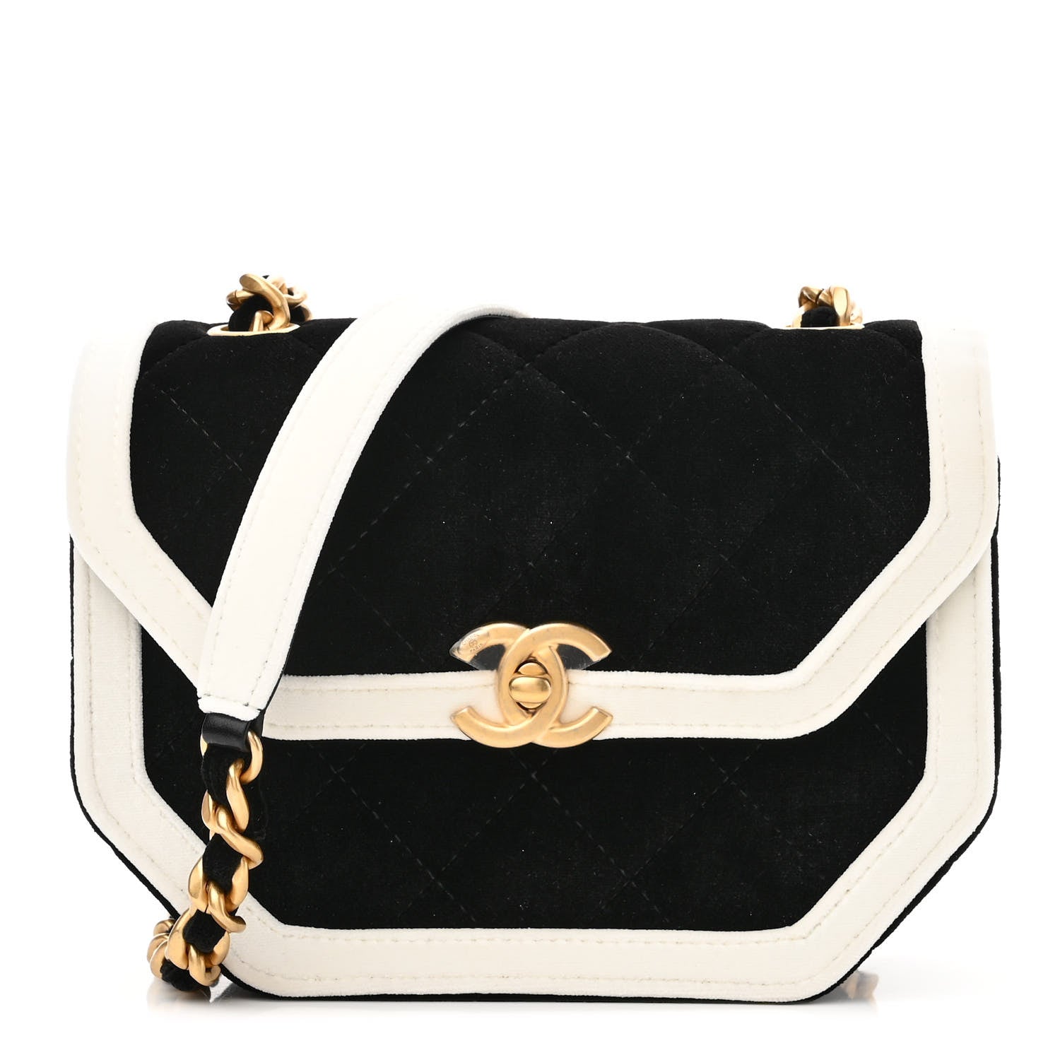 Chanel Velvet Quilted Mini Place Vendome Flap Black White 1 of 10