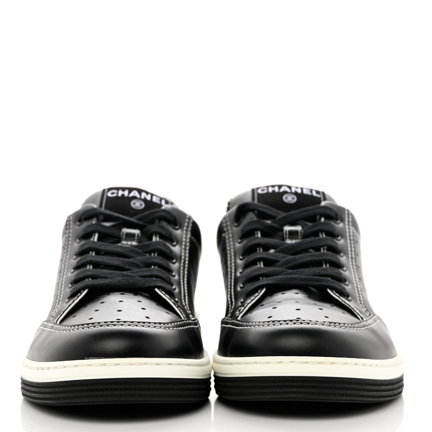 Chanel Calfskin Womens Logo Sneakers 40 Black White 2 of 10