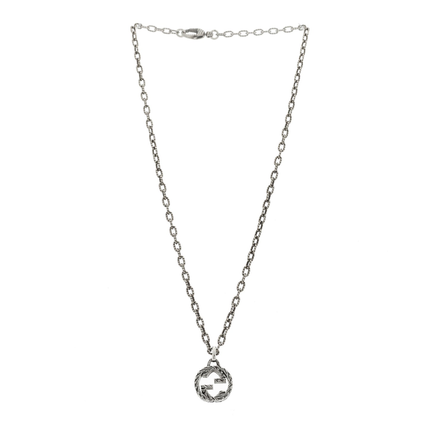Sterling Silver Small Textured Interlocking G Pendant Necklace