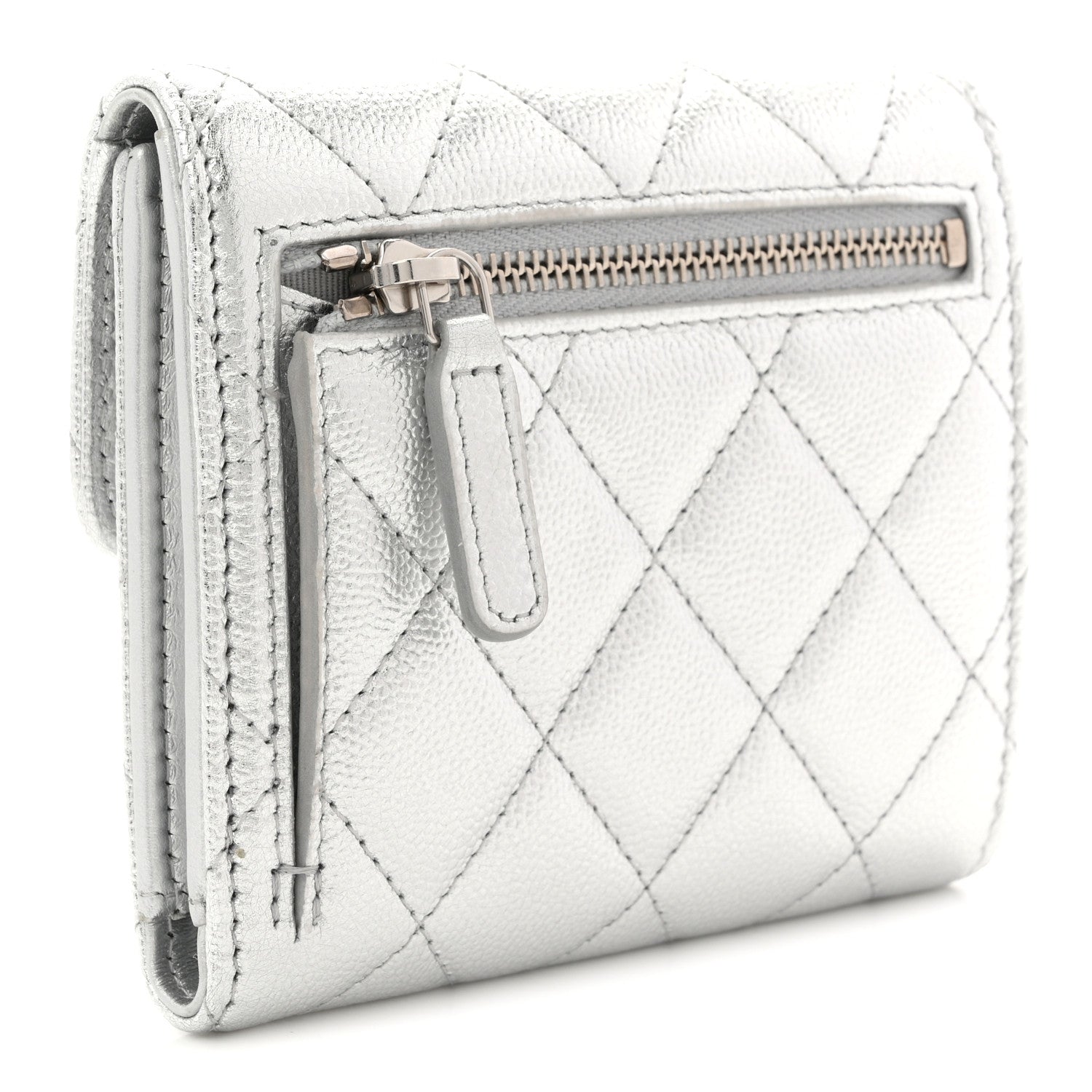 Chanel Metallic Caviar Quilted Compact Flap Wallet Silver 1842146