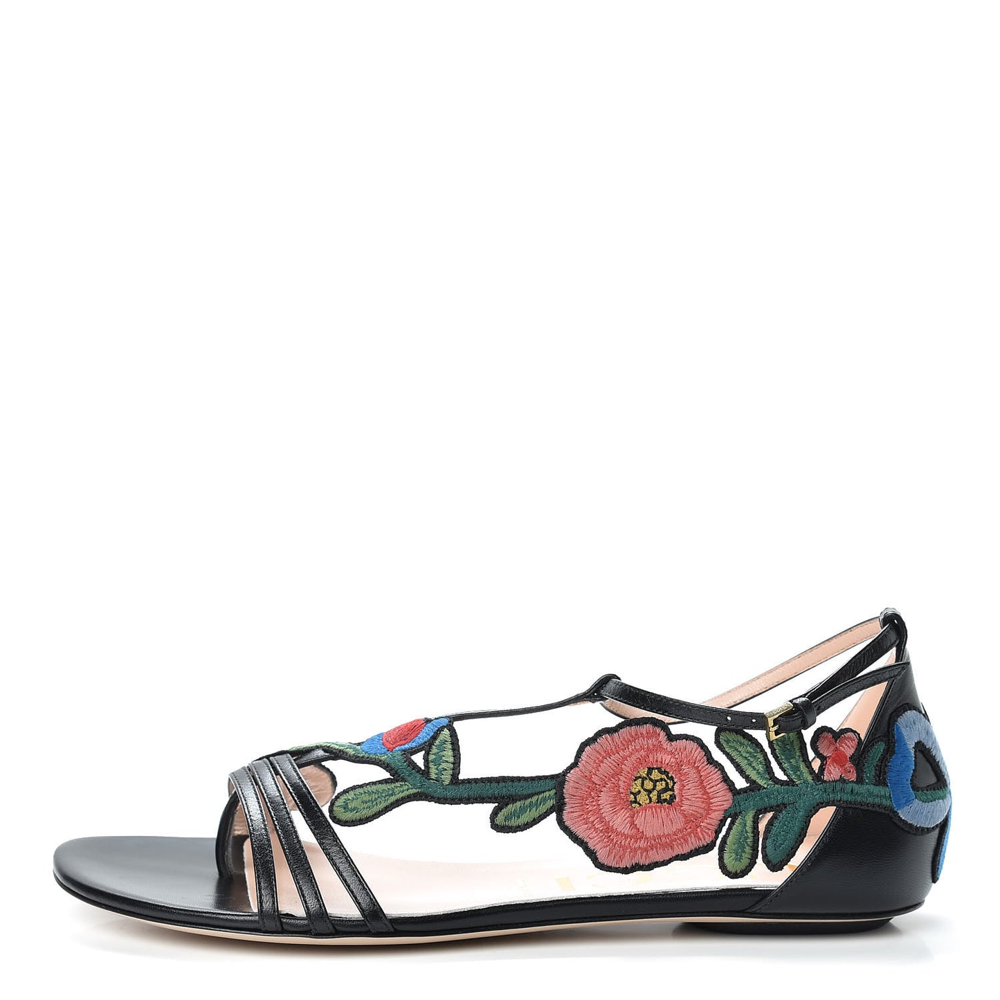Nappa Ophelia T-Strap Flat Sandals 40 Black