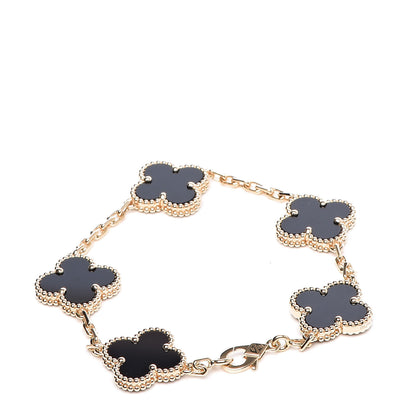 Van Cleef & Arpels 18K Yellow Gold Black Onyx 5 Motifs Vintage Alhambra Bracelet 3 of 7