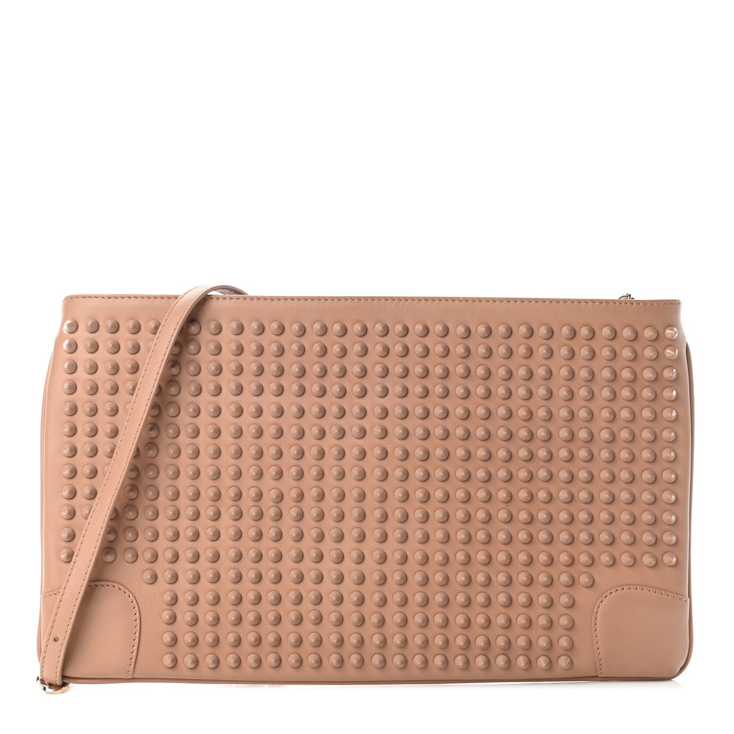 Calfskin Studded Loubiposh Chain Clutch Nude