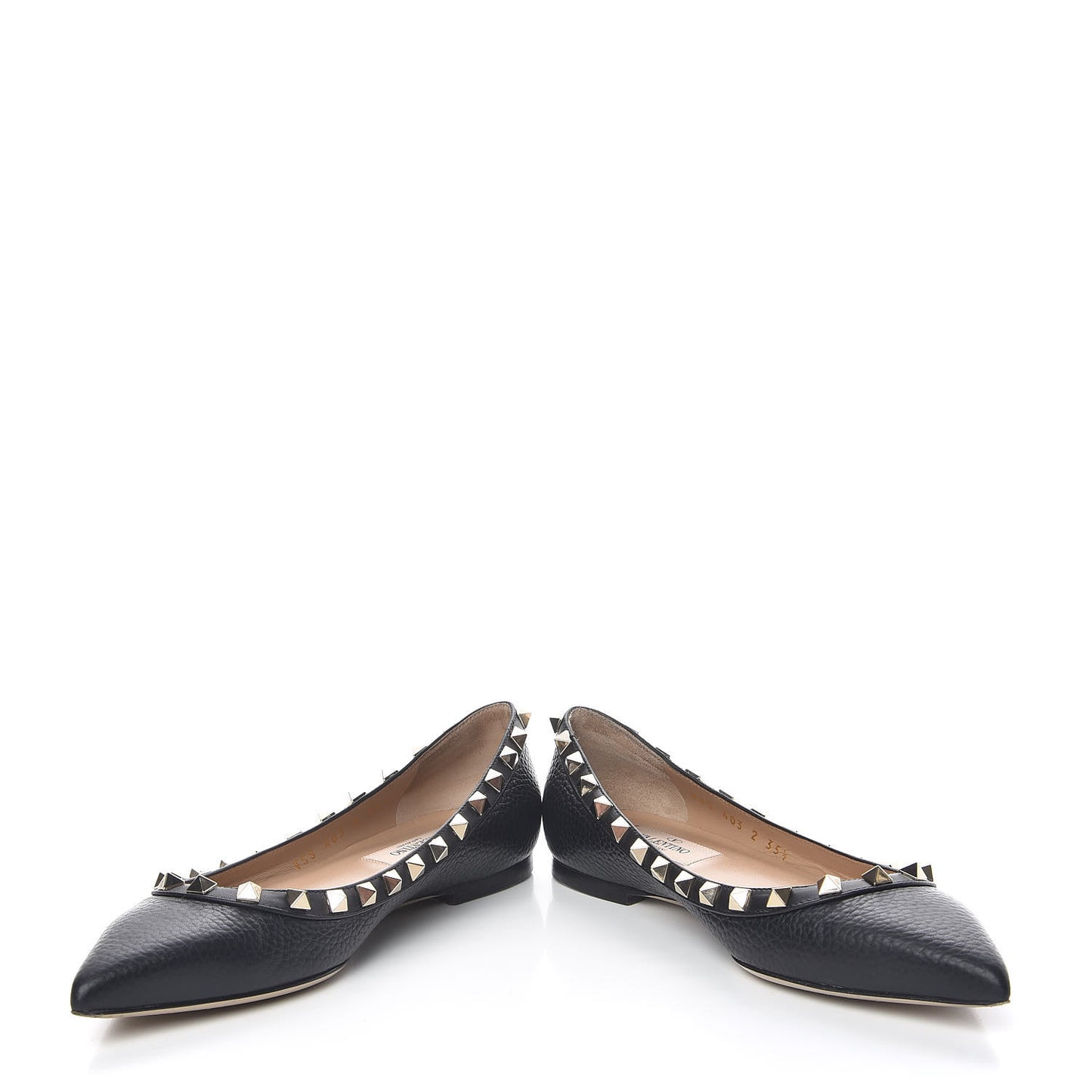 Pebbled Calfskin Rockstud Ballerina Flats 35.5 Black