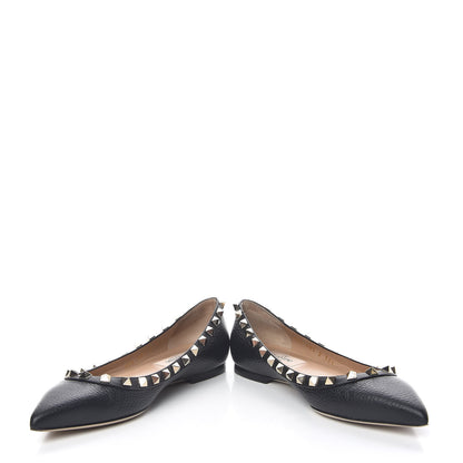 Valentino Garavani Pebbled Calfskin Rockstud Ballerina Flats 35.5 Black 6 of 18