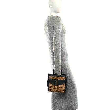Saint Laurent Raffia Calfskin Small Uptown Tote Black Natural 2 of 10