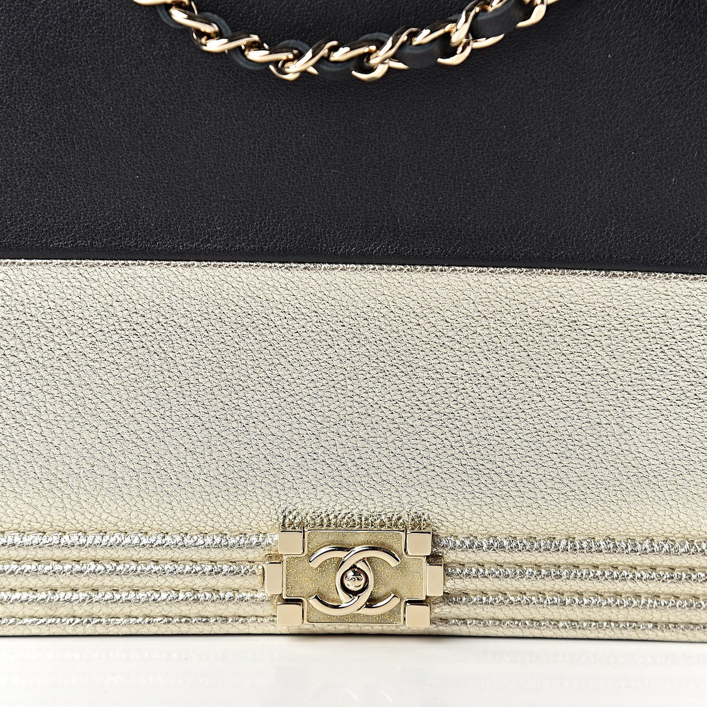 Metallic Goatskin Lambskin Boy Wallet on Chain WOC Black Gold