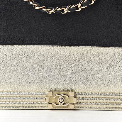 Chanel Metallic Goatskin Lambskin Boy Wallet on Chain WOC Black Gold 9 of 13