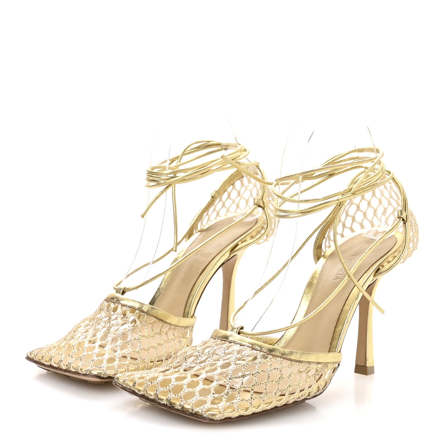 Mesh Nappa Stretch Ankle Tie 90mm Sandals 39 Gold