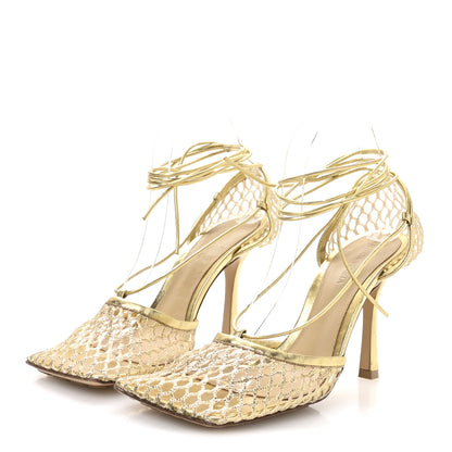 Bottega Veneta Mesh Nappa Stretch Ankle Tie 90mm Sandals 39 Gold 4 of 7
