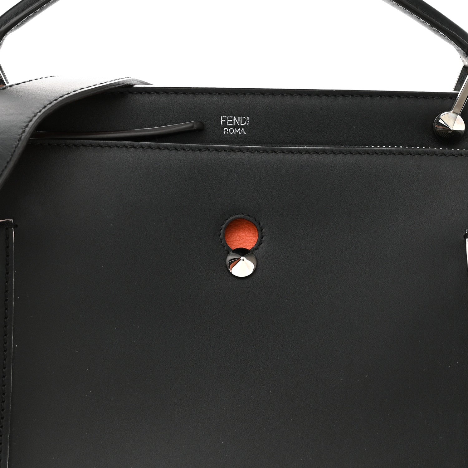 Fendi Vitello Baltico Century Dolce Waves DotCom Satchel Black Terracotta 8 of 12