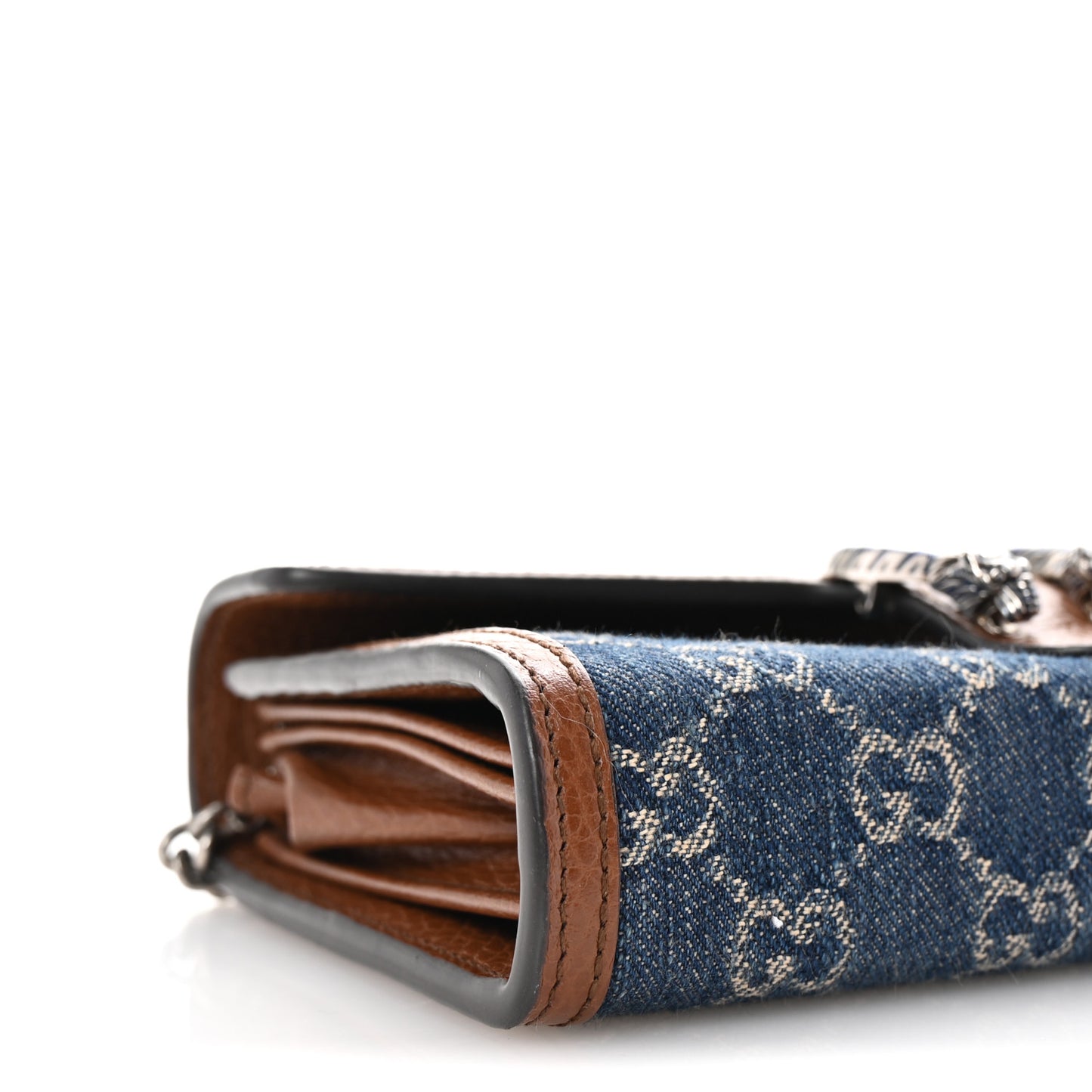 New Denim GG Monogram Dollar Calfskin Enamel Mini Dionysus Chain Wallet Blue Tea Cuir Epilog Electric Blue