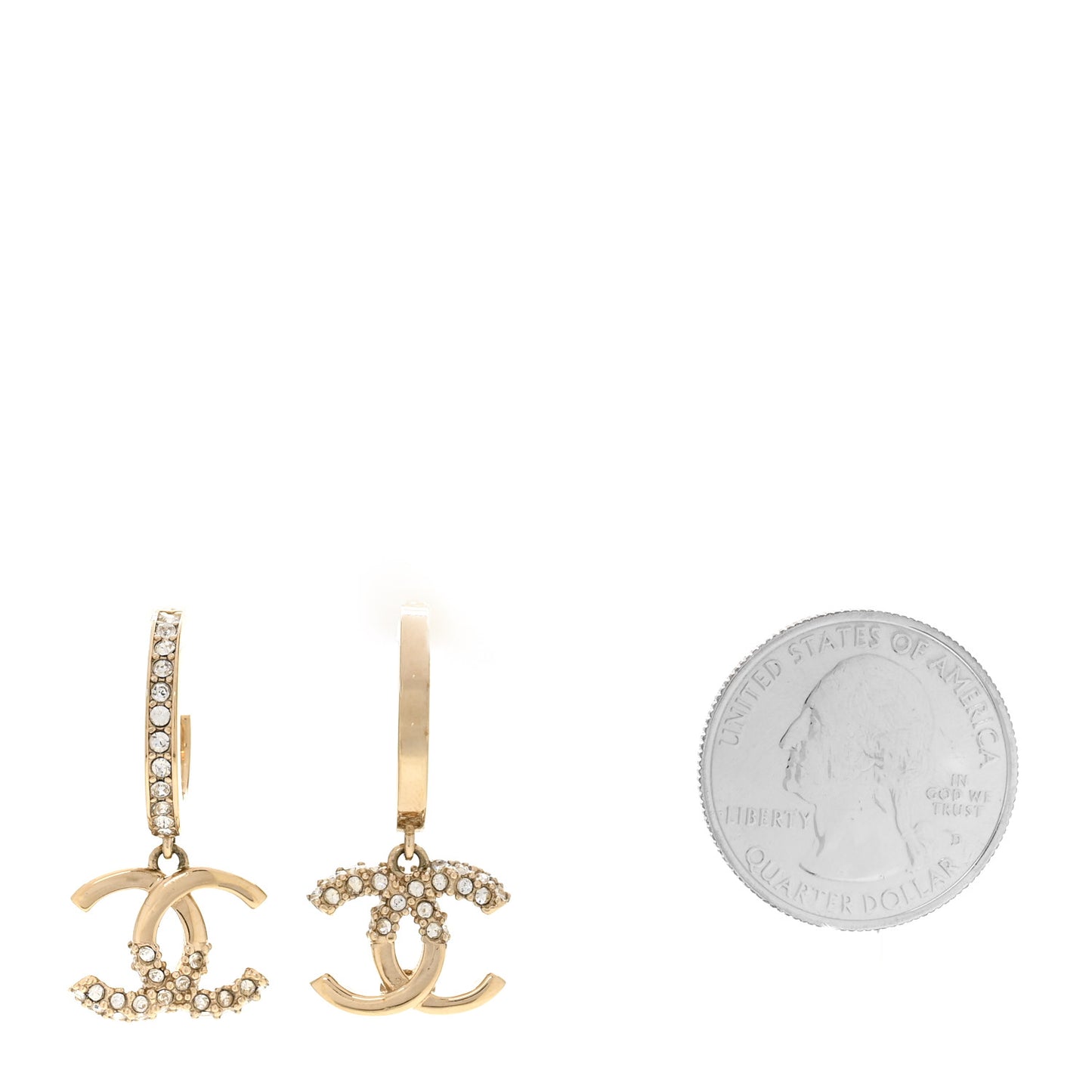 Crystal Bead CC Hoop Drop Earrings Light Gold