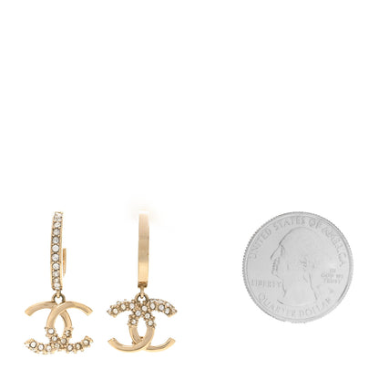 Chanel Crystal Bead CC Hoop Drop Earrings Light Gold 2 of 4