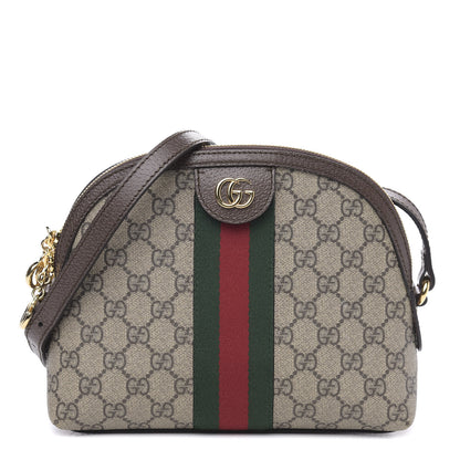 Gucci GG Supreme Monogram Textured Dollar Calfskin Web Small Ophidia Dome Shoulder Bag Beige Ebony New Acero 1 of 10