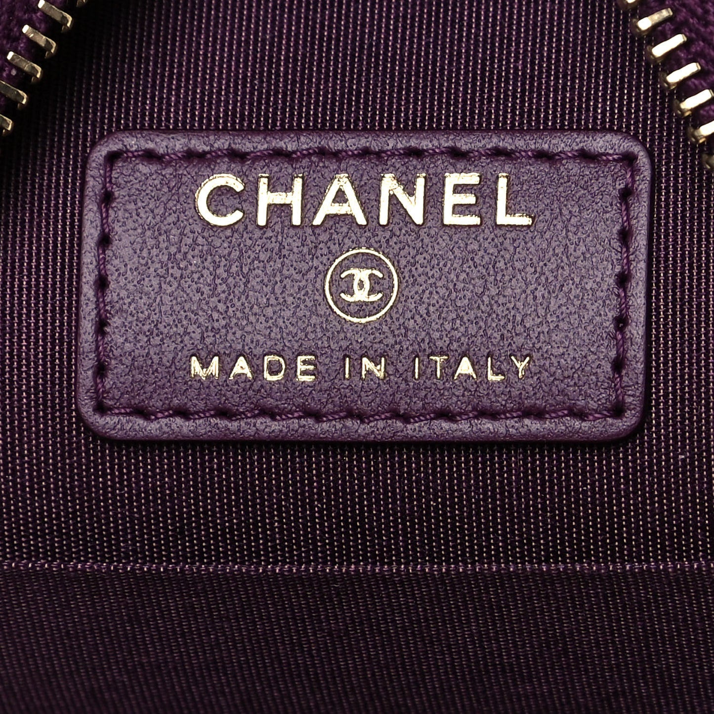 Goatskin Quilted Chanel 19 Round Clutch With Chain Purple