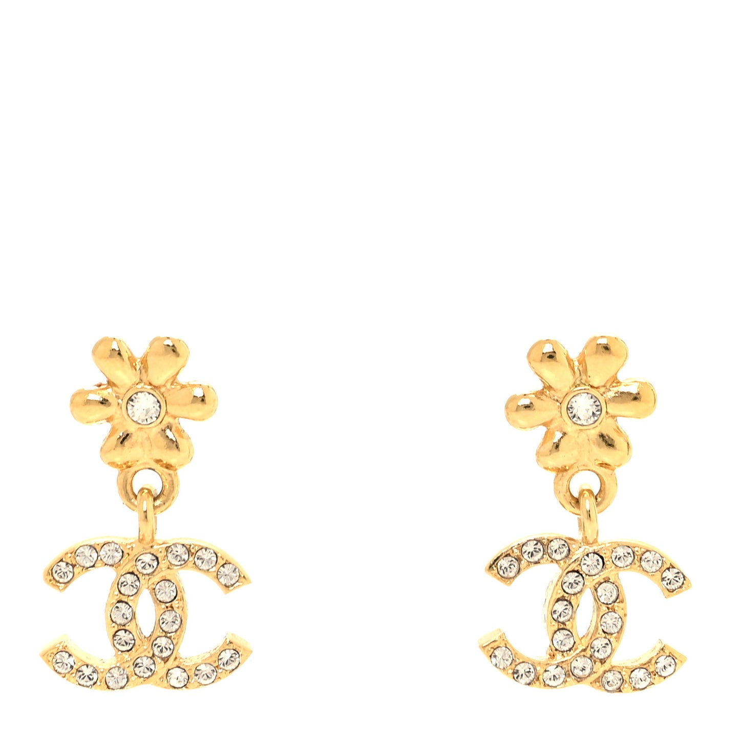 Crystal CC Flower Drop Earrings Gold