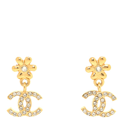 Chanel Crystal CC Flower Drop Earrings Gold 1 of 4
