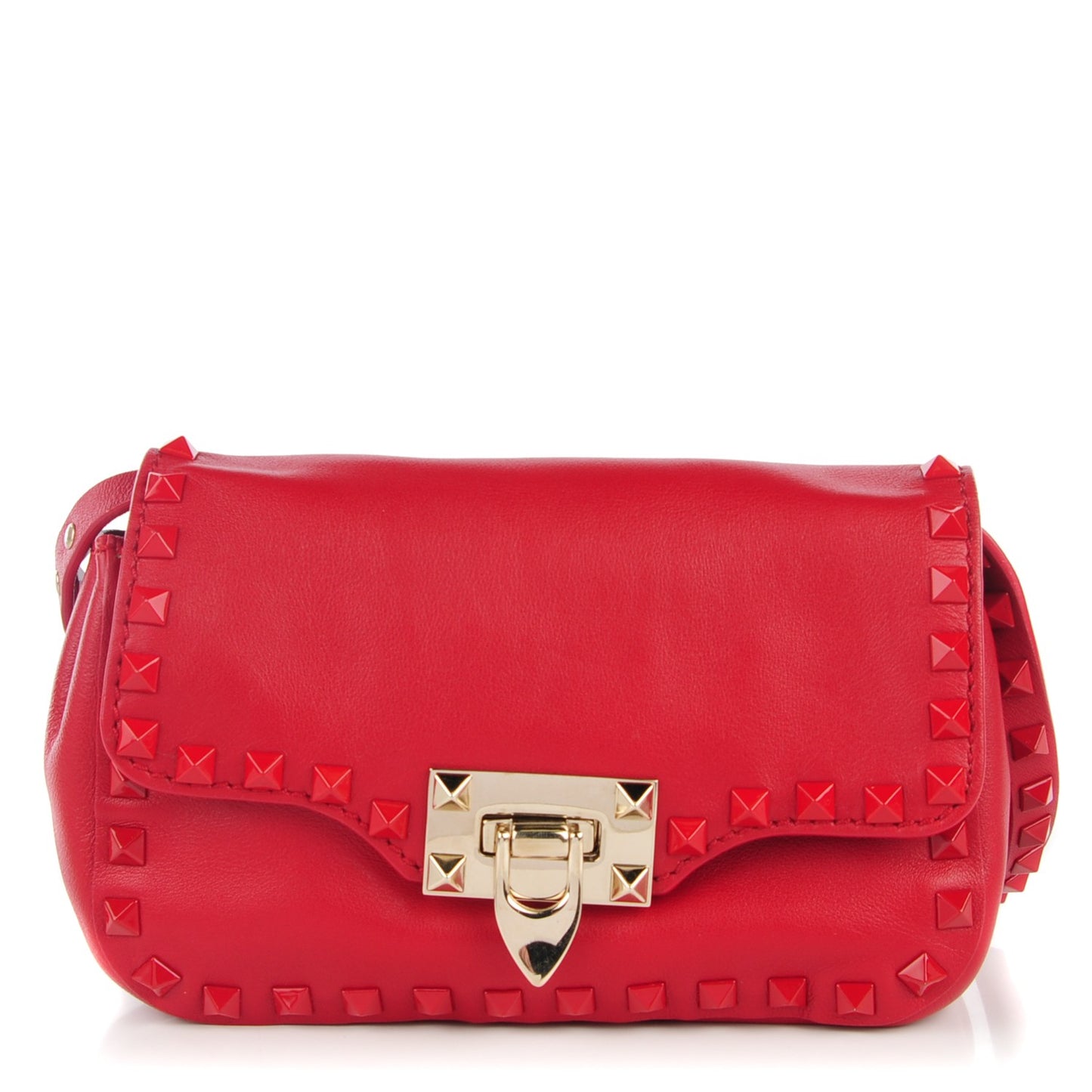 Vitello Monochrome Mini Rockstud Flap Saddle Crossbody Bag Rosso Valentino