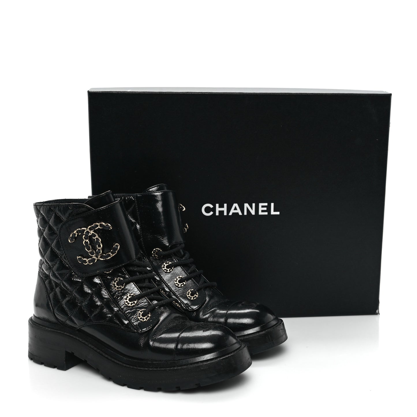 Shiny Goatskin Calfskin Quilted Lace Up Combat Boots 37 Black