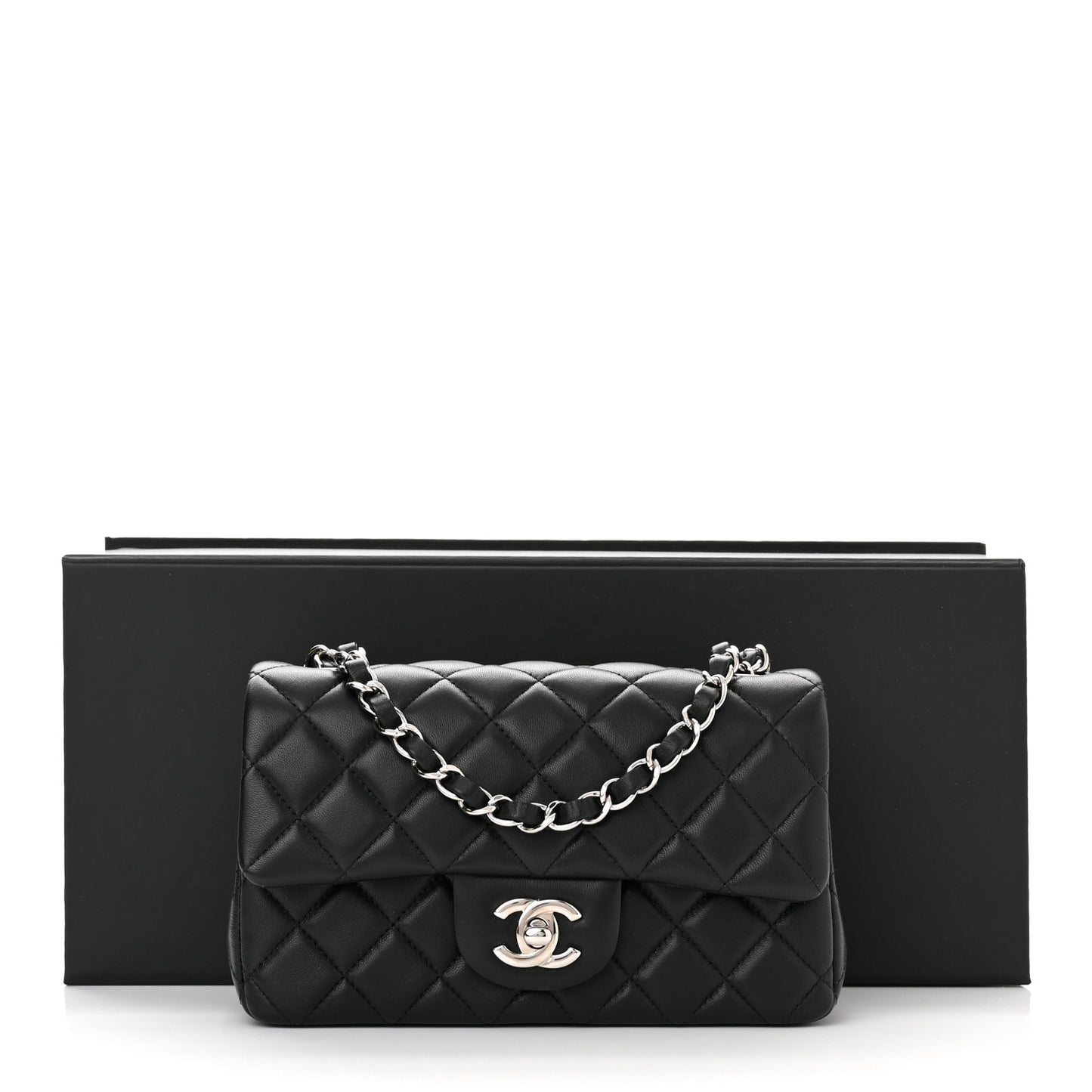 Lambskin Quilted Mini Rectangular Flap Black
