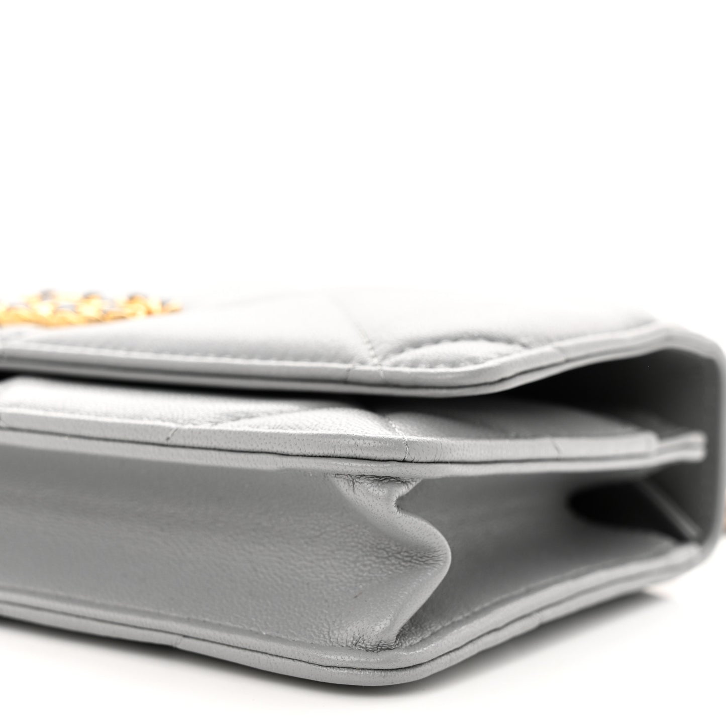 Lambskin Quilted Chanel 19 Wallet On Chain WOC Grey
