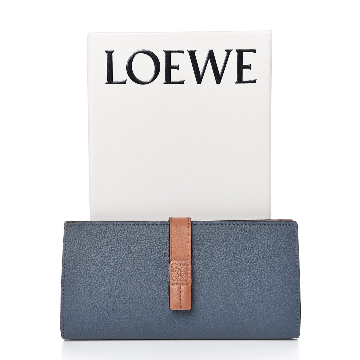 Grained Calfskin Large Vertical Wallet Steel Blue Tan