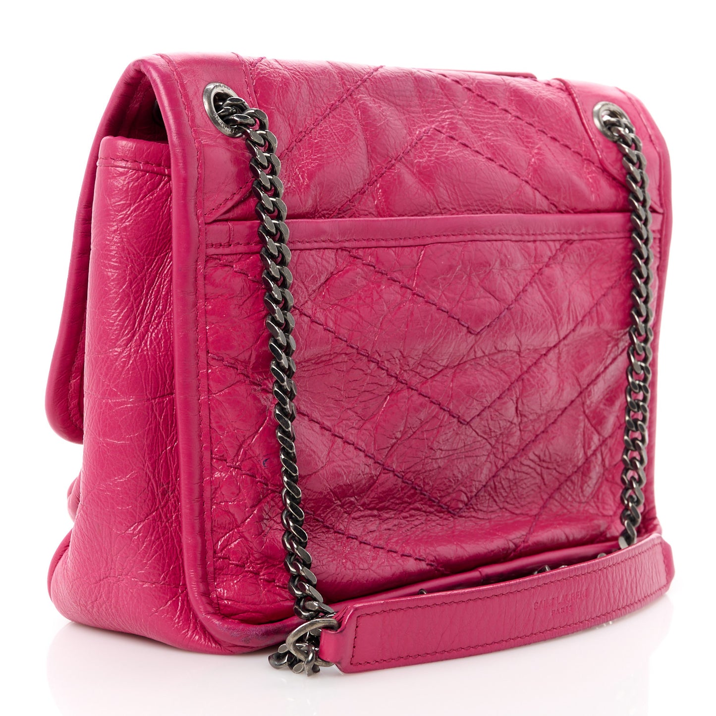Crinkled Calfskin Matelasse Monogram Baby Niki Chain Satchel Freesia