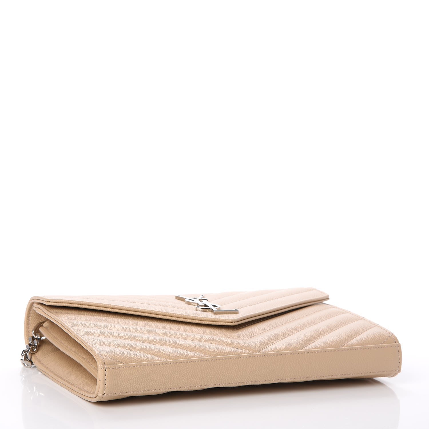Saint Laurent Grain De Poudre Matelasse Chevron Monogram Chain Wallet Nude Powder 4 of 7
