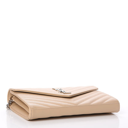 Saint Laurent Grain De Poudre Matelasse Chevron Monogram Chain Wallet Nude Powder 4 of 7