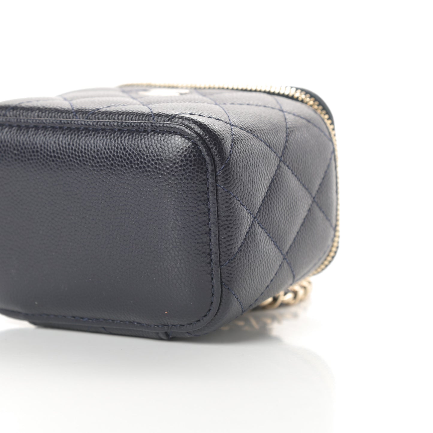 Caviar Quilted Mini Vanity Case With Chain Navy Blue