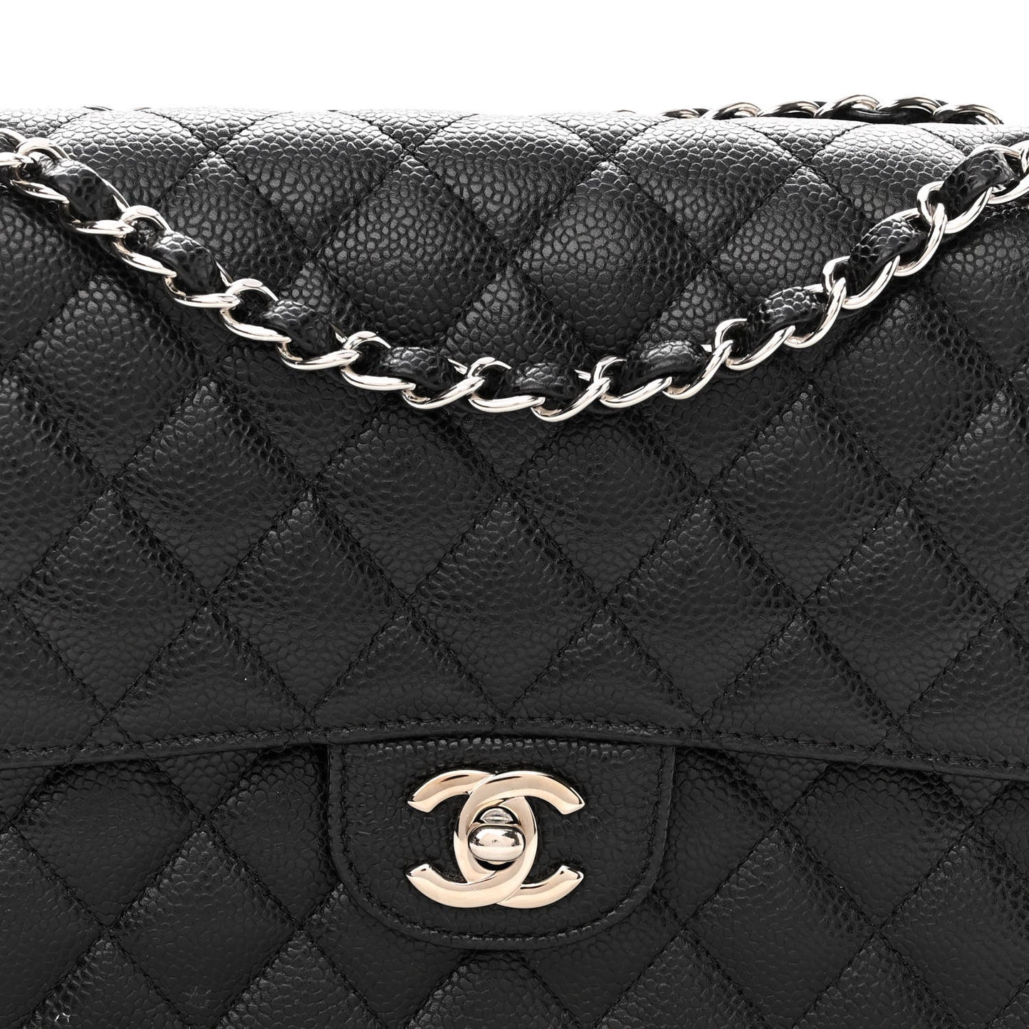 Caviar Quilted Medium Double Flap Black
