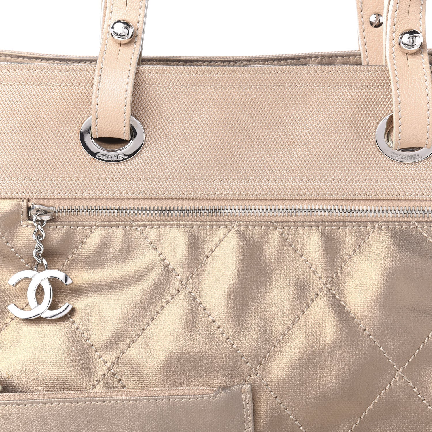 Chanel Metallic Coated Canvas Large Paris Biarritz Tote Gold 10 of 12