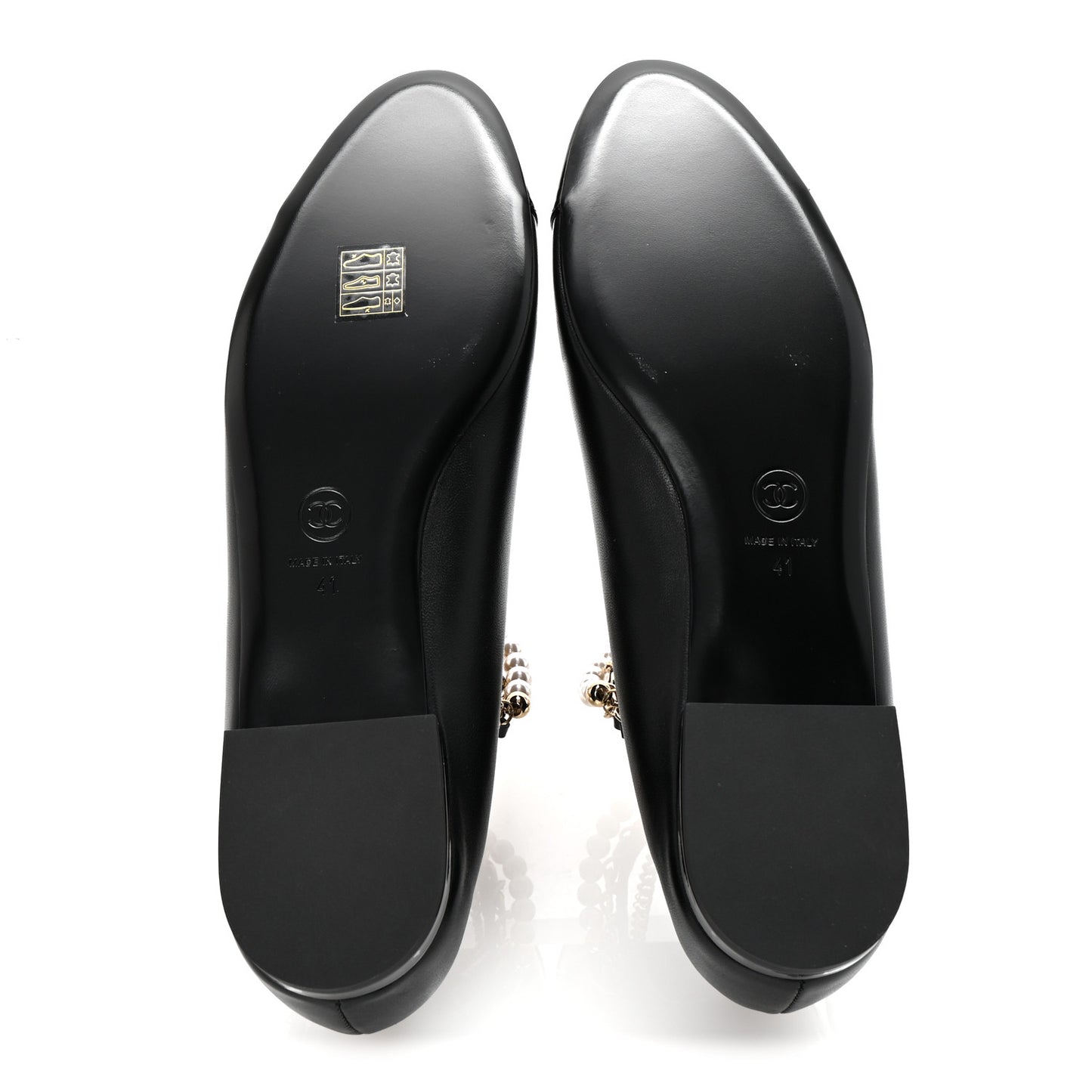 Shiny Lambskin Pearl Cap Toe Ankle Chain Ballerina Flats 41 Black