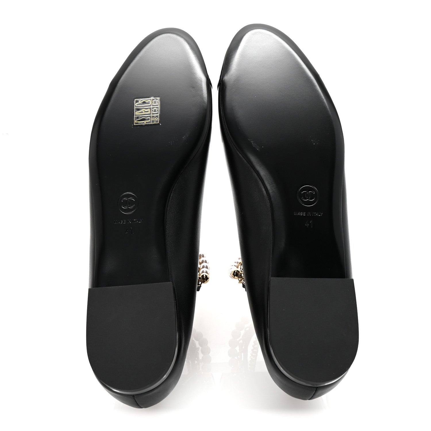 Chanel Shiny Lambskin Pearl Cap Toe Ankle Chain Ballerina Flats 41 Black 6 of 10