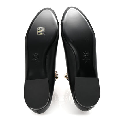Chanel Shiny Lambskin Pearl Cap Toe Ankle Chain Ballerina Flats 41 Black 6 of 10