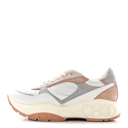 Jimmy Choo Nappa Mesh Suede Women Landon Low Top Sneakers 39.5 White Powder Pink Grey 1 of 17