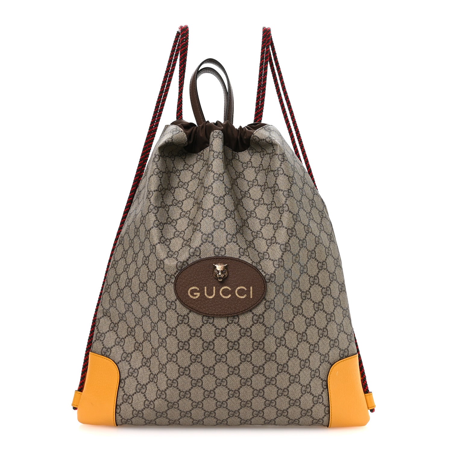 Gucci GG Supreme Monogram Neo Vintage Drawstring Backpack Beige New Acero Crop 1 of 9