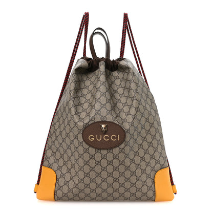 Gucci GG Supreme Monogram Neo Vintage Drawstring Backpack Beige New Acero Crop 1 of 9