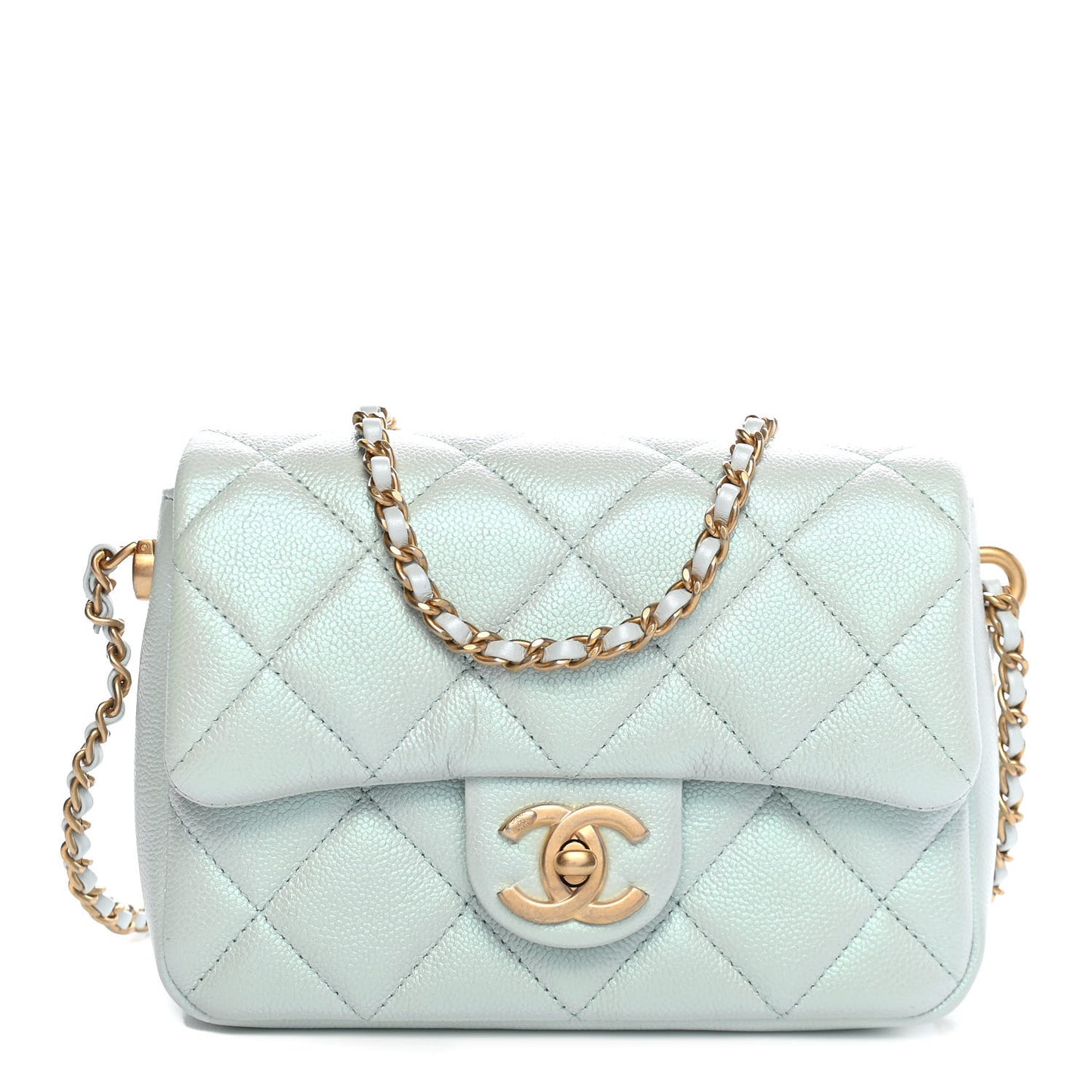 Iridescent Caviar Quilted Mini My Perfect Flap Light Green