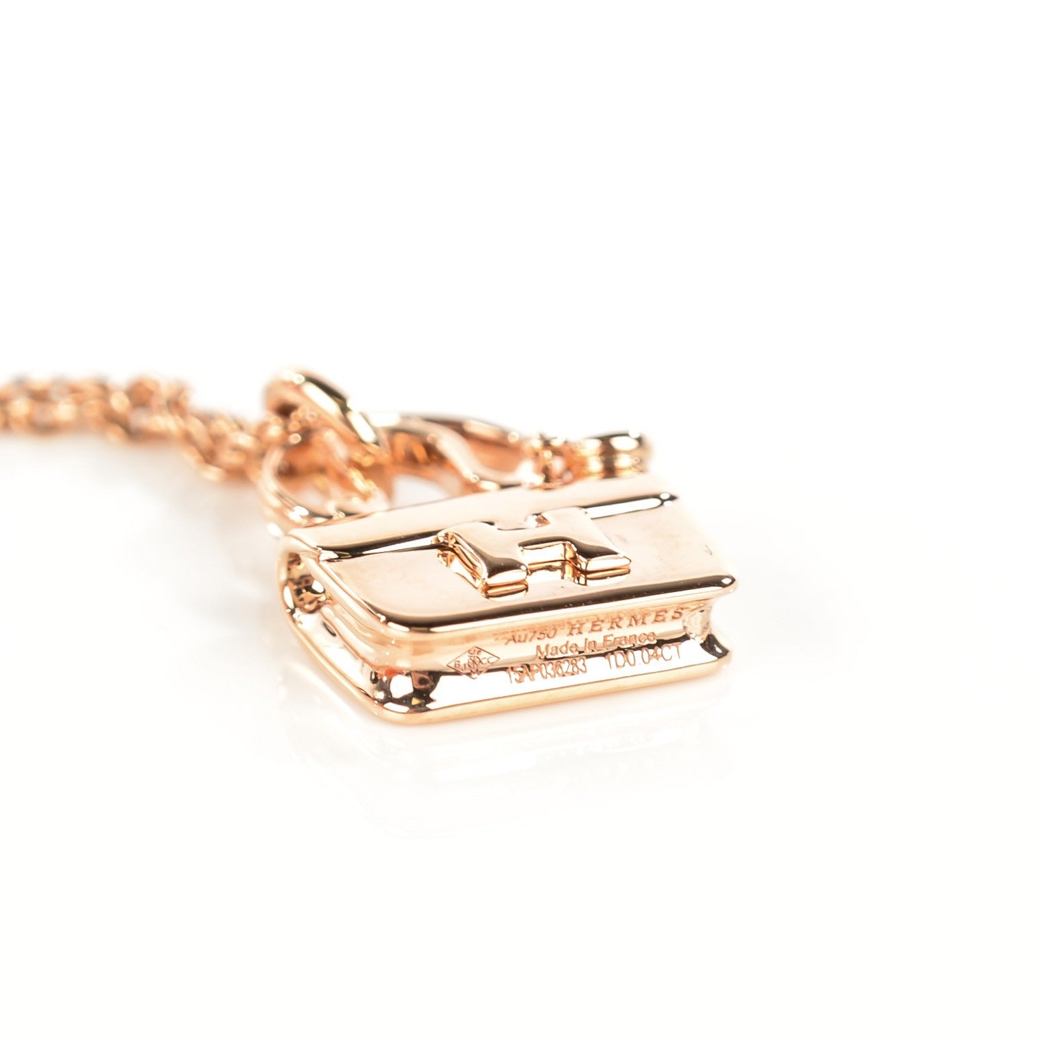 Hermes 18K Rose Gold Diamond Constance Amulette Charm Pendant Necklace 5 of 5