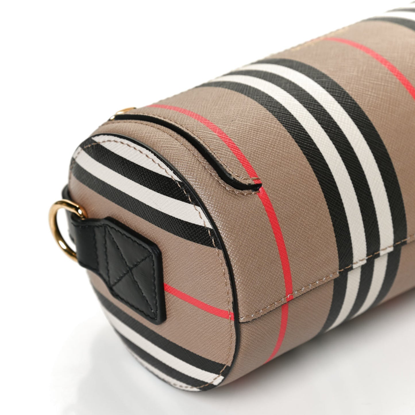 E-Canvas Calfskin Stripe Icon Barrel Bag Archive Beige