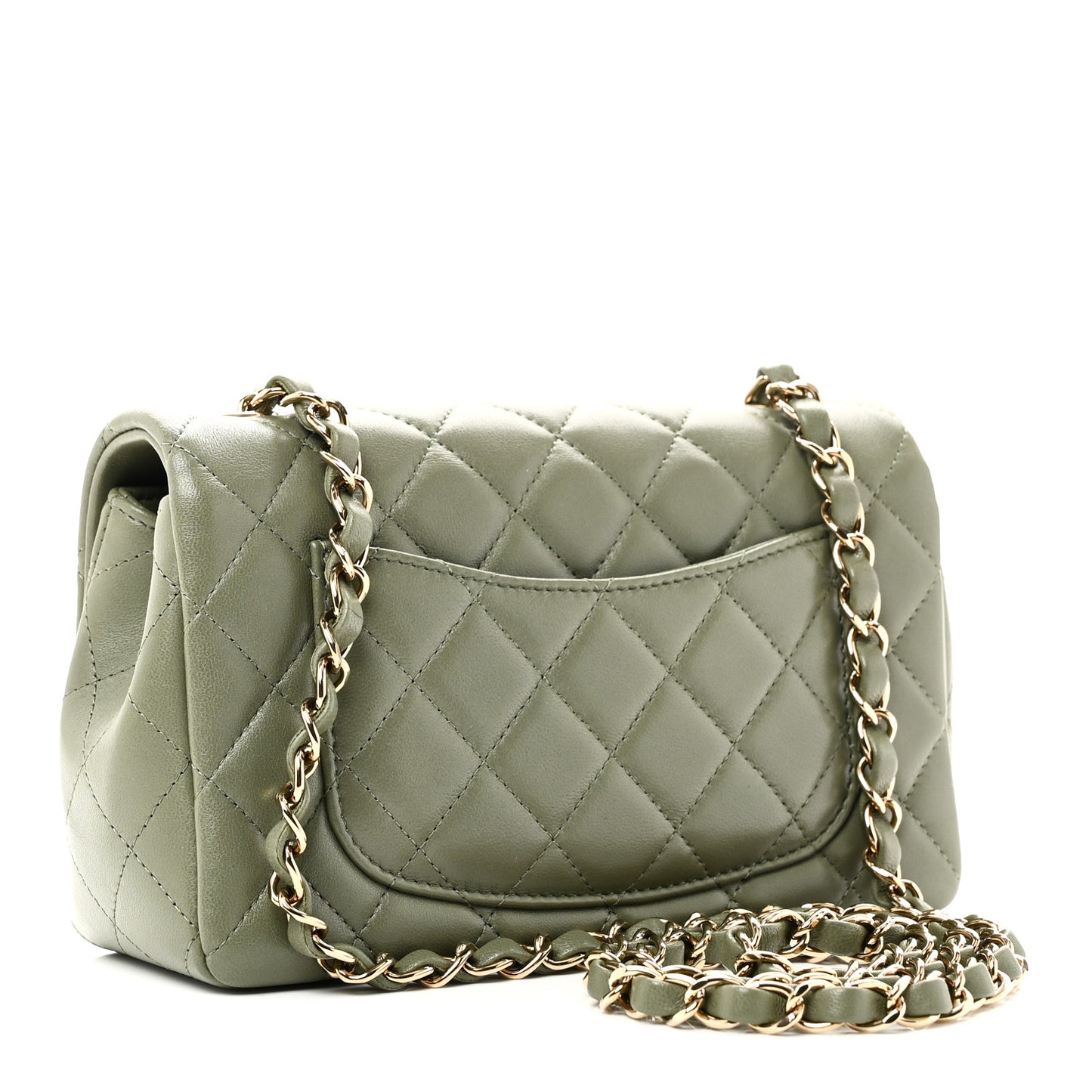 Lambskin Quilted Mini Rectangular Flap Green