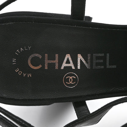 Chanel Crumpled Shiny Fabric Grosgrain Cap Toe Camellia Bow Slingback Pumps 40 Black 6 of 7