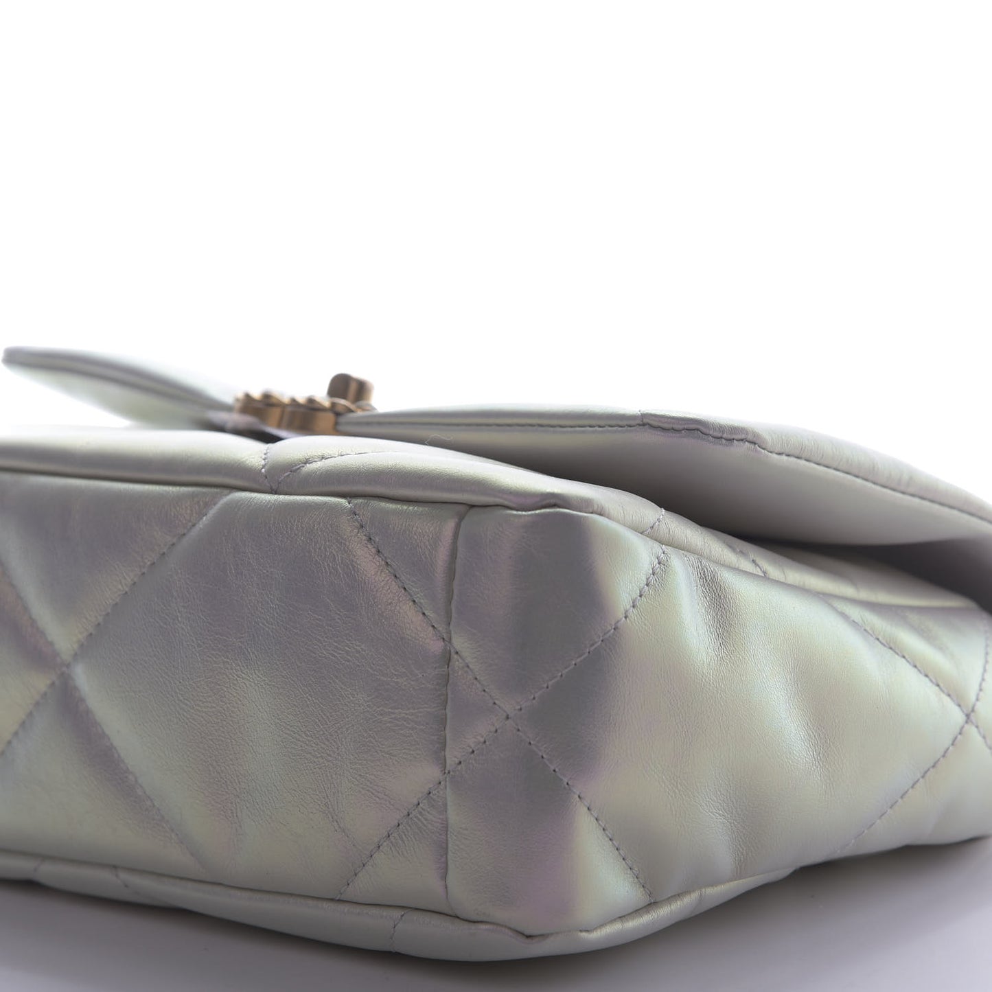 Iridescent Calfskin Quilted Medium 19 Flap White