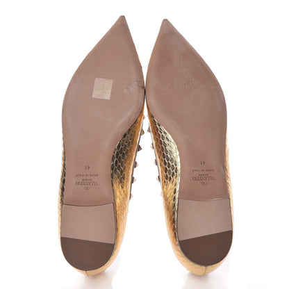 Valentino Garavani Metallic Watersnake Rockstud Ballerina Flats 41 Gold Poudre 6 of 12