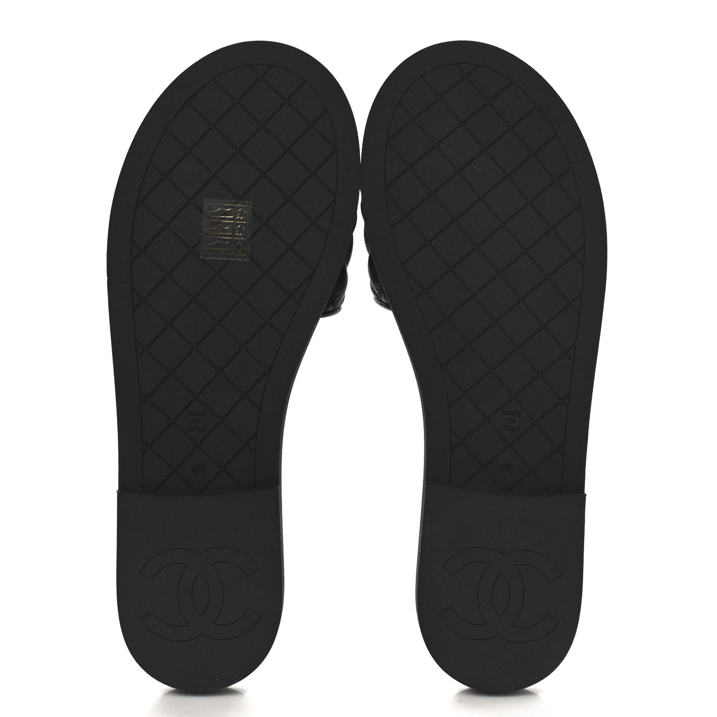 Lambskin Quilted Textured CC Mules Sandals 40 Black